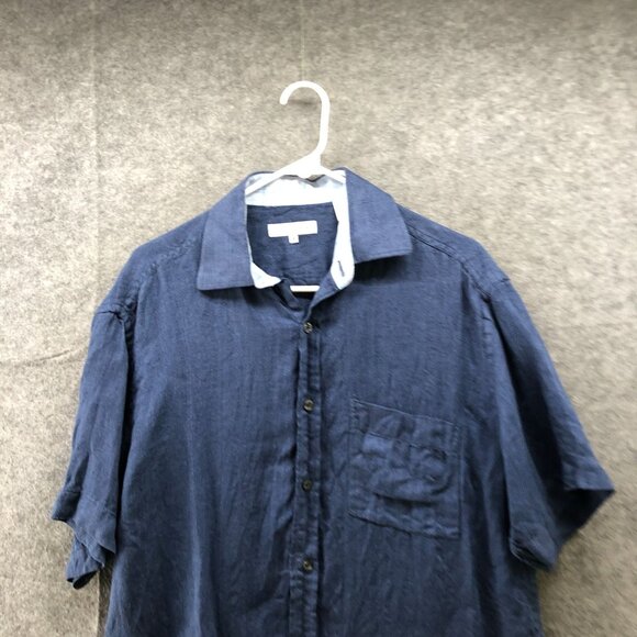 Alex Cannon 100% Linen Shirt Mens M Blue Short Sleeve Button Up Pocket Front - Picture 3 of 7